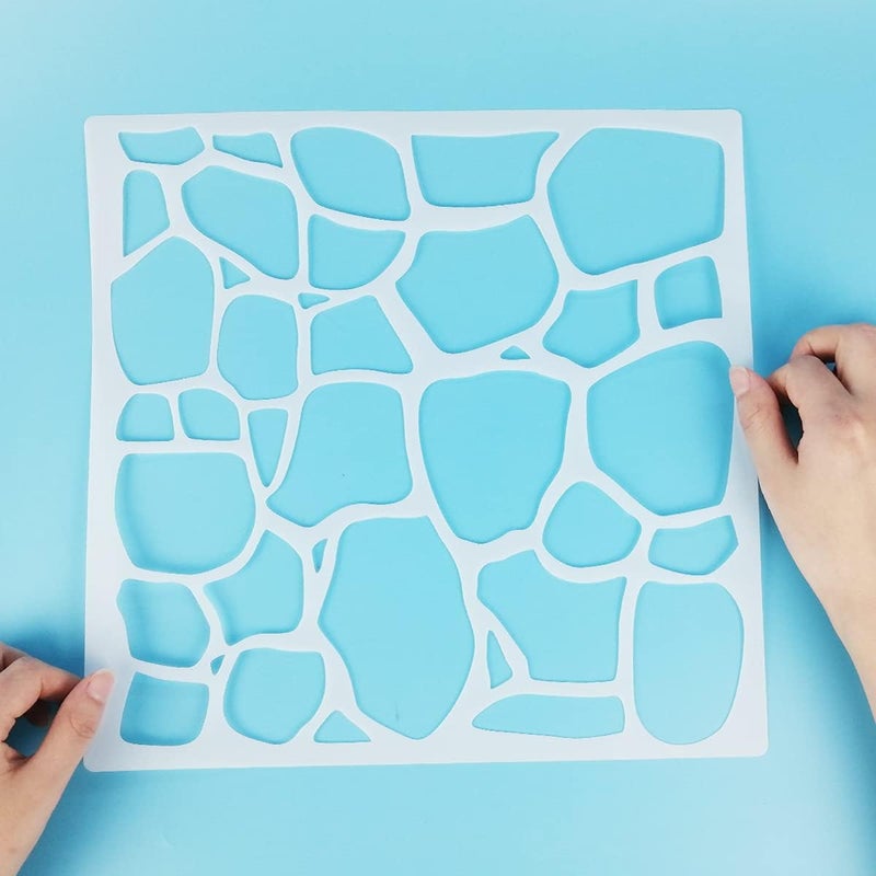 CODOHI Stone Stencils, 2 Pcs Sharp Stone Stencils for Painting on Wood Wall Floor Tile Canvas, Reusable Plastic Template for DIY Home Decor 12" x 12" - Image 4